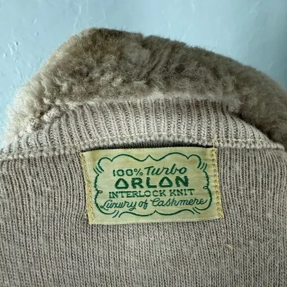 Vintage 60s Turbo Orlon Cashmere Women's Sweater XS/S Cardigan Faux Fur WW9 - Picture 5 of 5